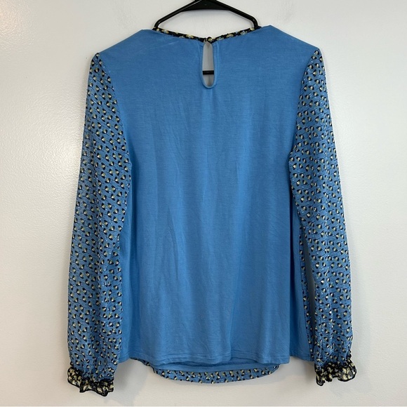 Boden Blue Floral Long sleeve Chiffon Ruffle Blouse Size 2 - Picture 8 of 13